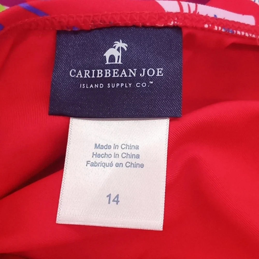 Sold! Caribbean Joe Tropical Print One Piece Swimsuit Red‎ 14 NWOT - Picture 10 of 13